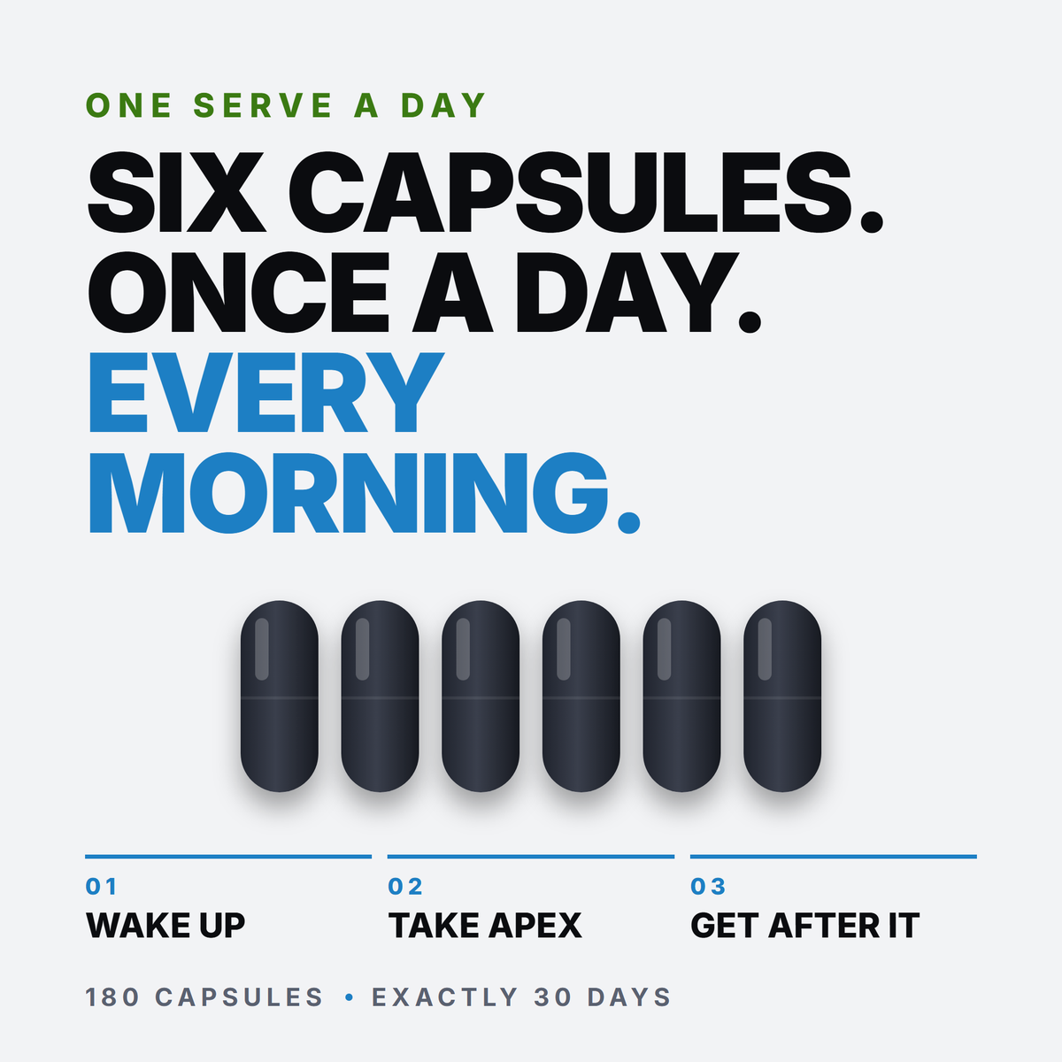 Six capsules, once a day, every morning.