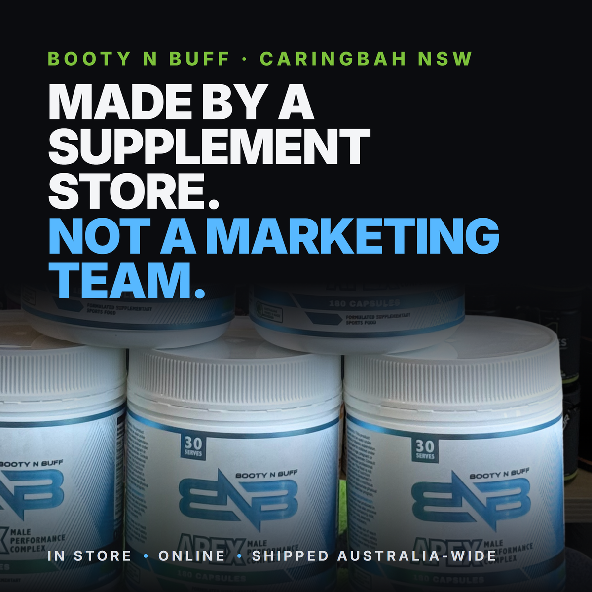 Apex on the shelf in the Booty N Buff store, Caringbah.