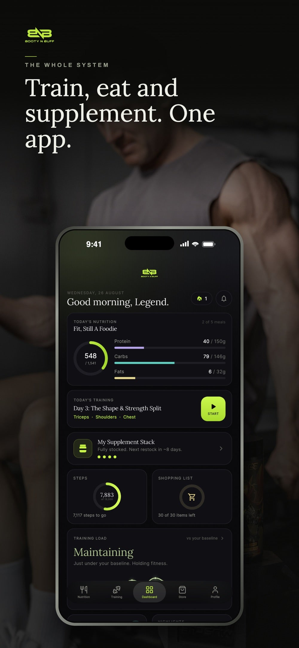 Booty N Buff app dashboard