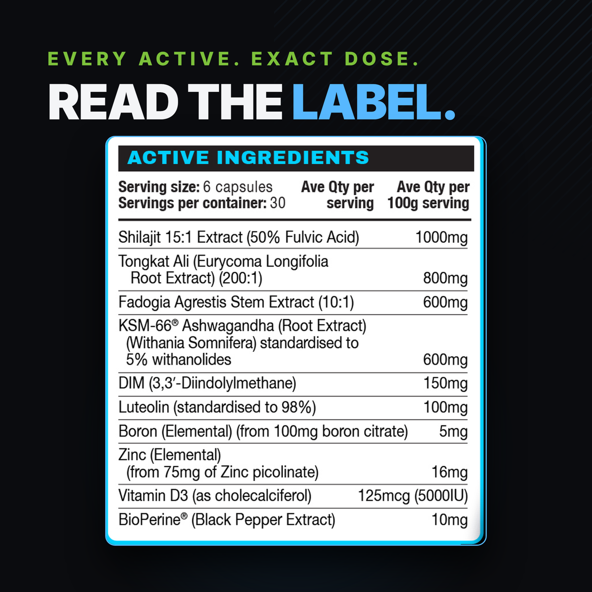 Apex active ingredients panel with the dose of each active per serve.