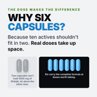 Why six capsules: full doses of ten actives need the space.