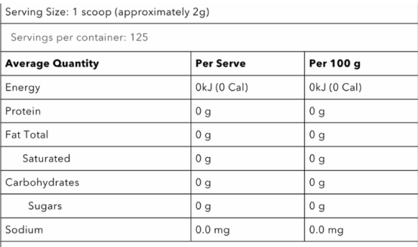 ATP Science Acetyl L-Carnitine nutrition information panel nutrition panel