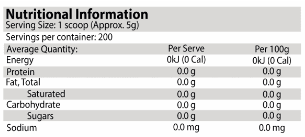 ATP Science L-Glutamine nutrition information panel nutrition panel