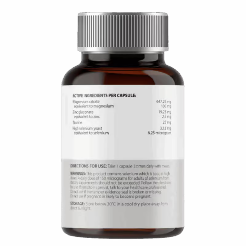 ATP Science ZMAG label, active ingredients per capsule nutrition panel