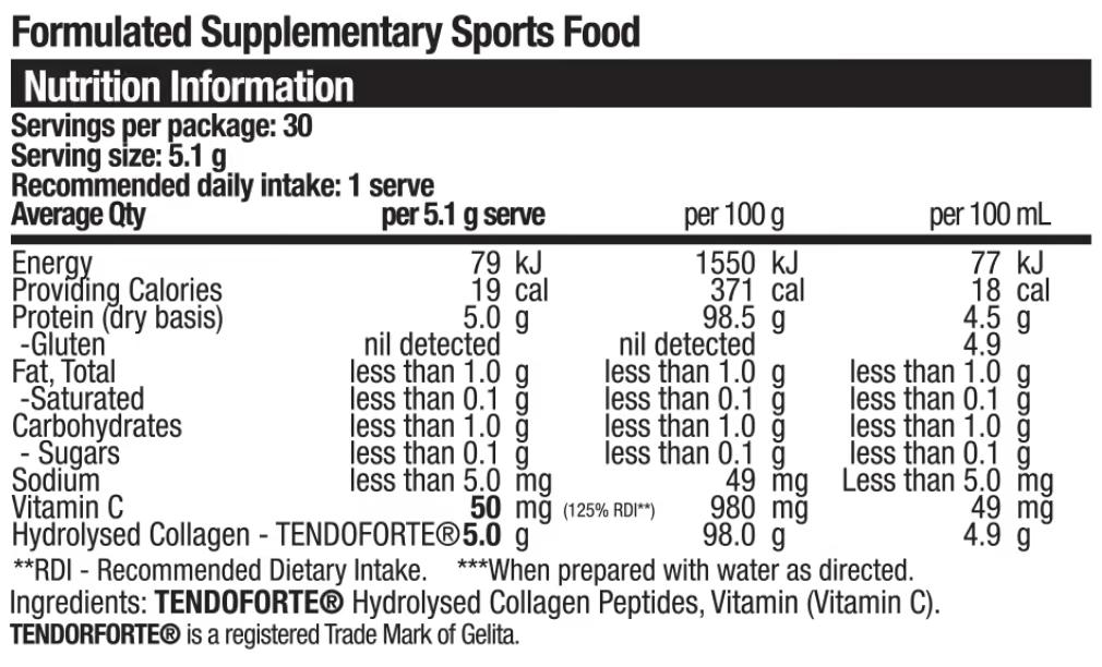 Body Science Collagen Regenerate nutrition information panel nutrition panel