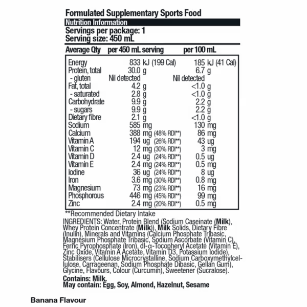 Body Science Premium Protein Shake nutrition information panel nutrition panel