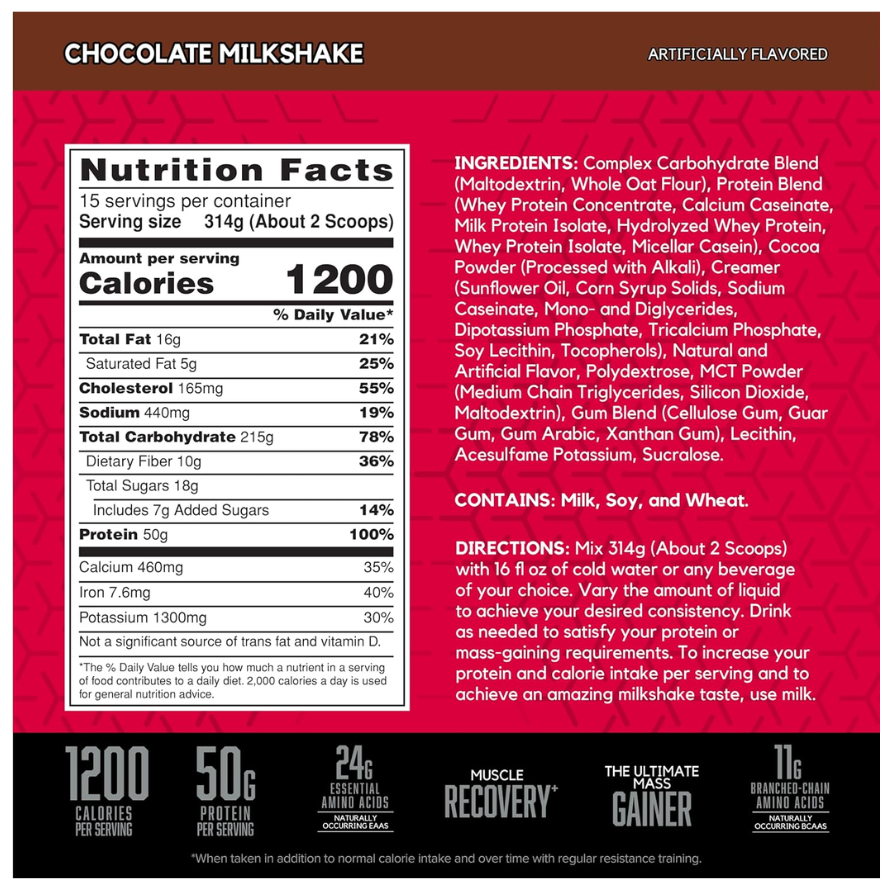 BSN True Mass 1200 nutrition information panel nutrition panel