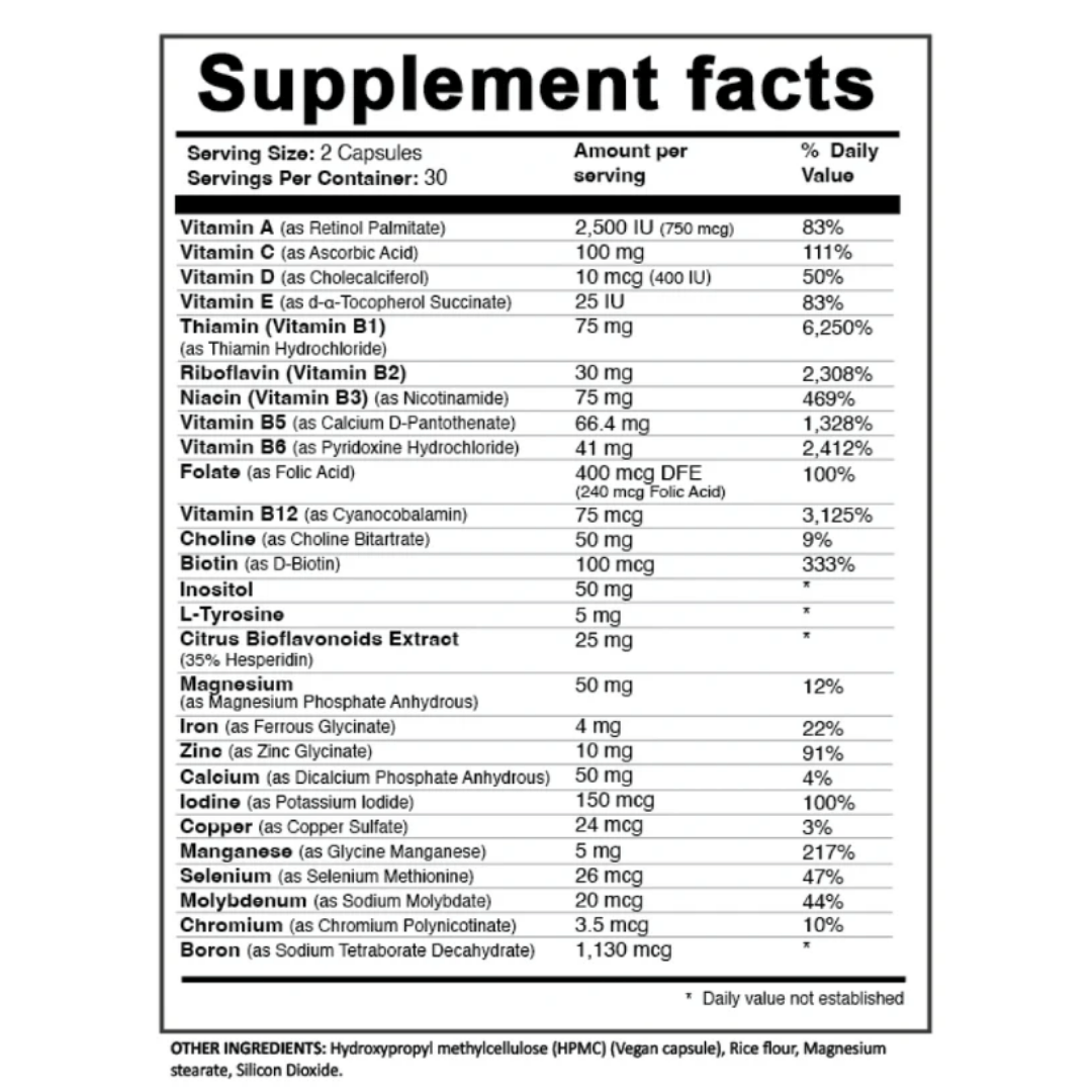 Biokey Multi Vitamin nutrition information panel nutrition panel