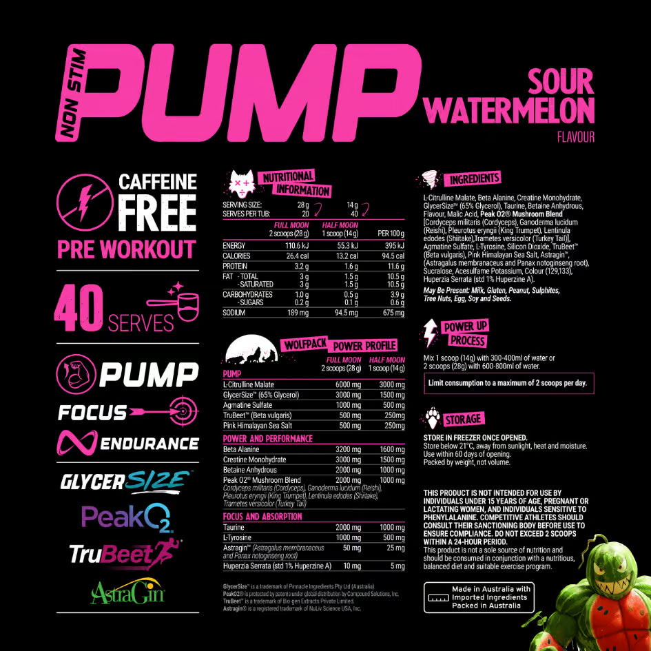 Black Wolf Pump nutrition information panel nutrition panel