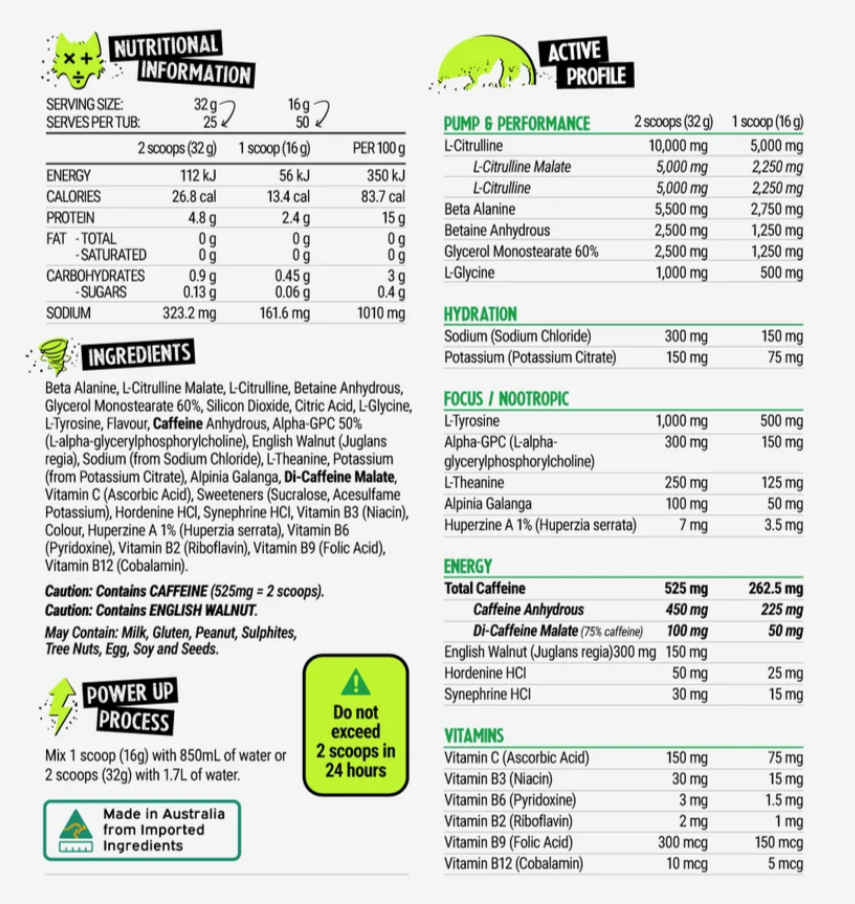 Black Wolf Ultimate Pre nutrition information panel nutrition panel