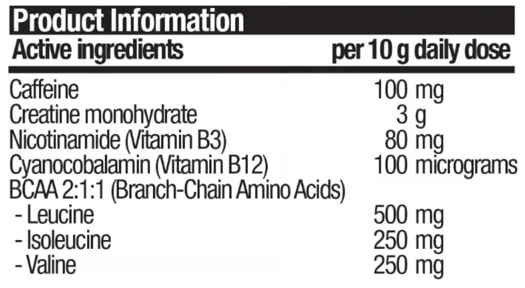 Body Science K-OS Pre Workout nutrition information panel nutrition panel