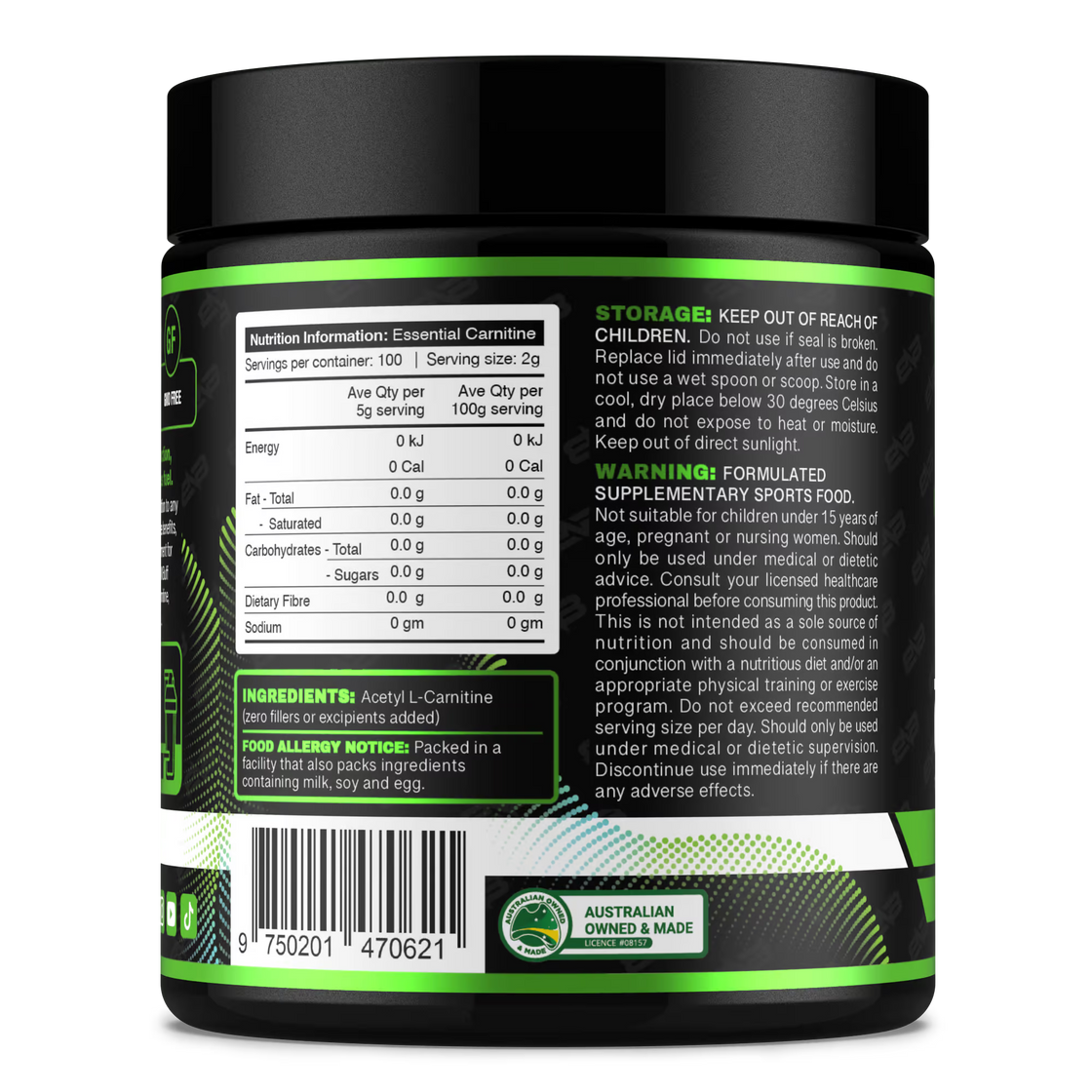 Booty N Buff Essential Carnitine nutrition information panel nutrition panel