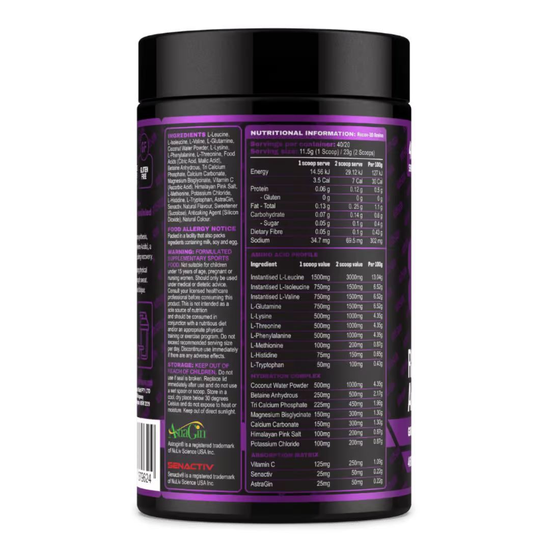 Booty N Buff Recov-10 Amino nutrition information panel nutrition panel