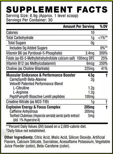 Cellucor C4 Original Pre-Workout nutrition information panel nutrition panel