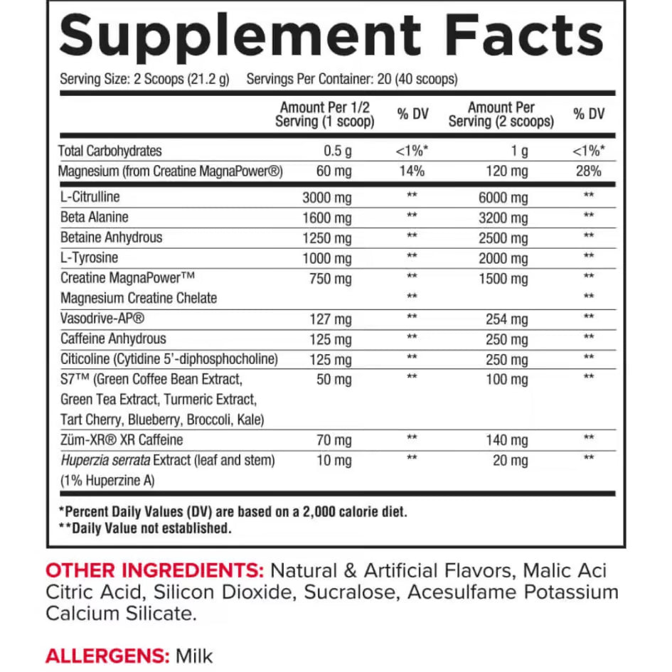 Core Nutritionals Fury nutrition information panel nutrition panel