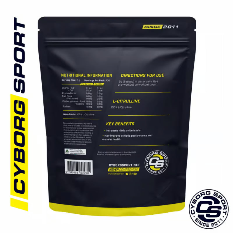 Cyborg Sport L-Citrulline nutrition information panel nutrition panel