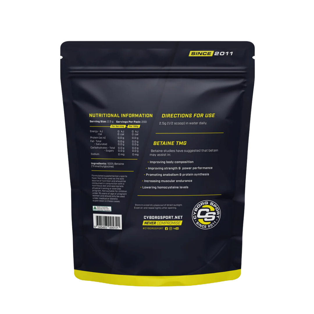 Cyborg Sport Betaine TMG nutrition information panel nutrition panel