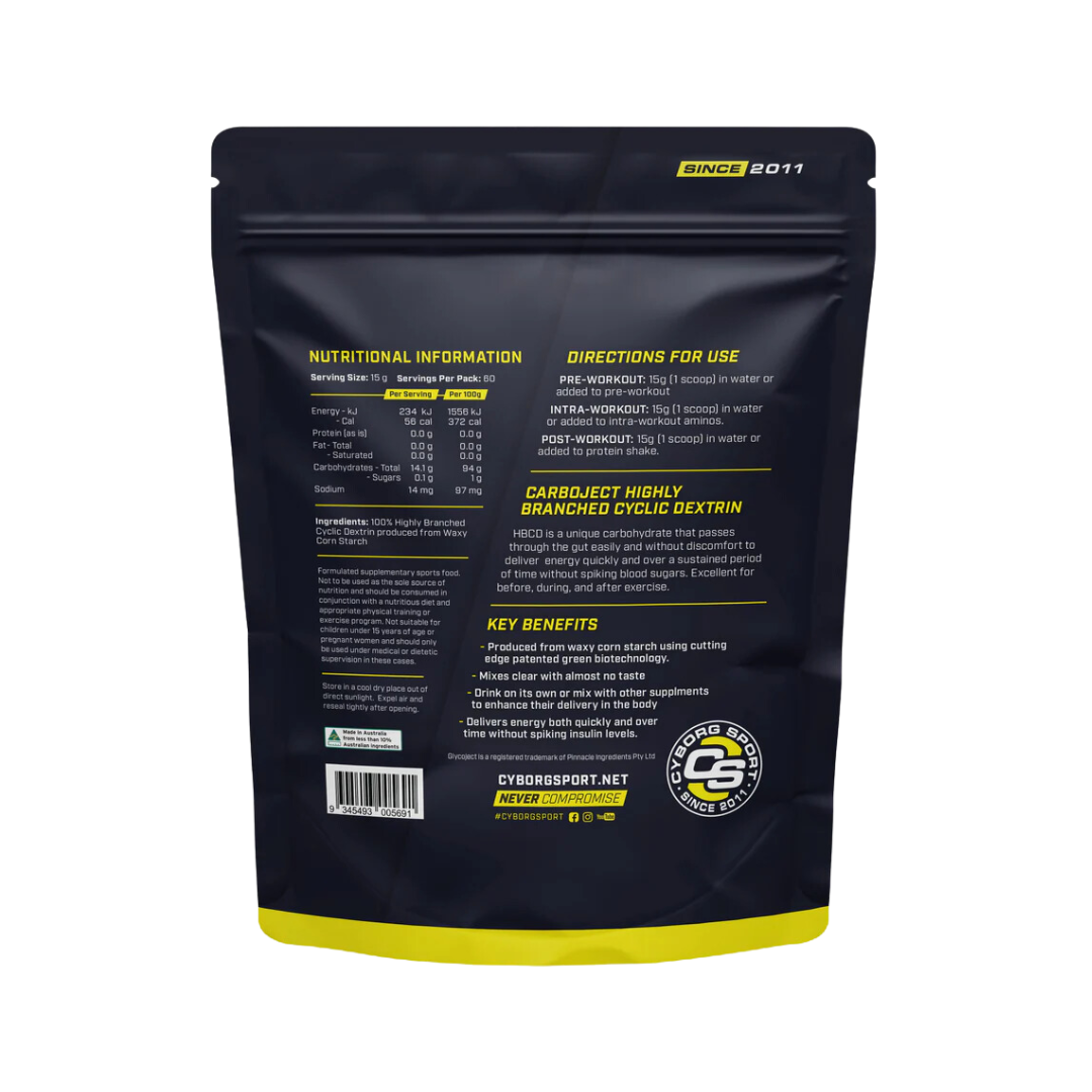 Cyborg Sport HBCD Highly Branched Cyclic Dextrin nutrition information panel nutrition panel