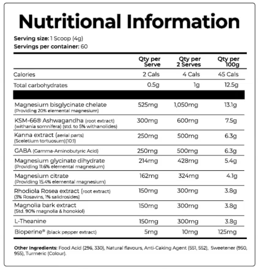 Day One REL1EF Powder nutrition information panel nutrition panel
