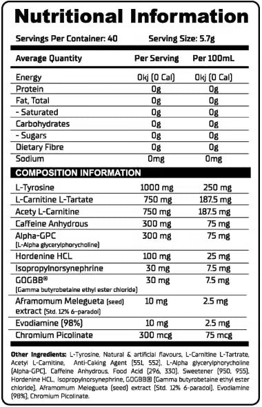 Day One Vanish nutrition information panel nutrition panel