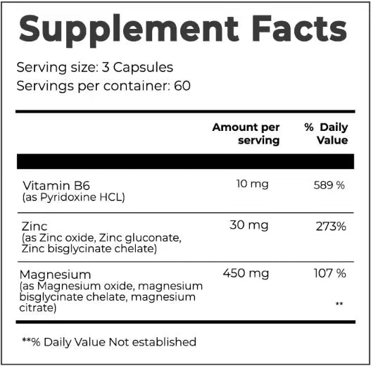 Day One ZMA+ nutrition information panel nutrition panel
