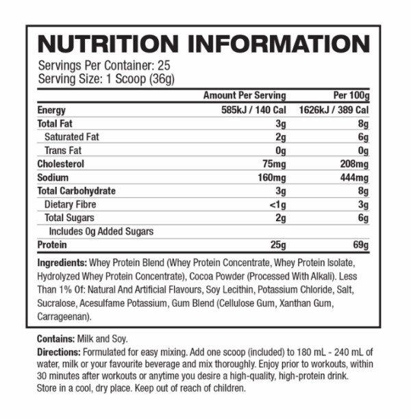 Dymatize Elite 100% Whey nutrition information panel nutrition panel