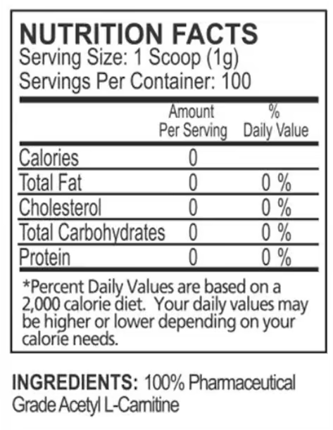 EHP Labs Acetyl L-Carnitine nutrition information panel nutrition panel