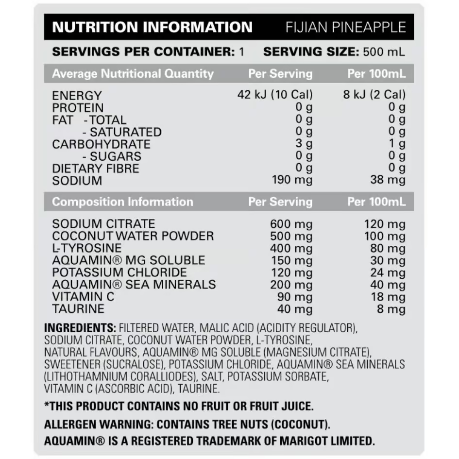 EHP Labs Hydreau RTD nutrition information panel nutrition panel