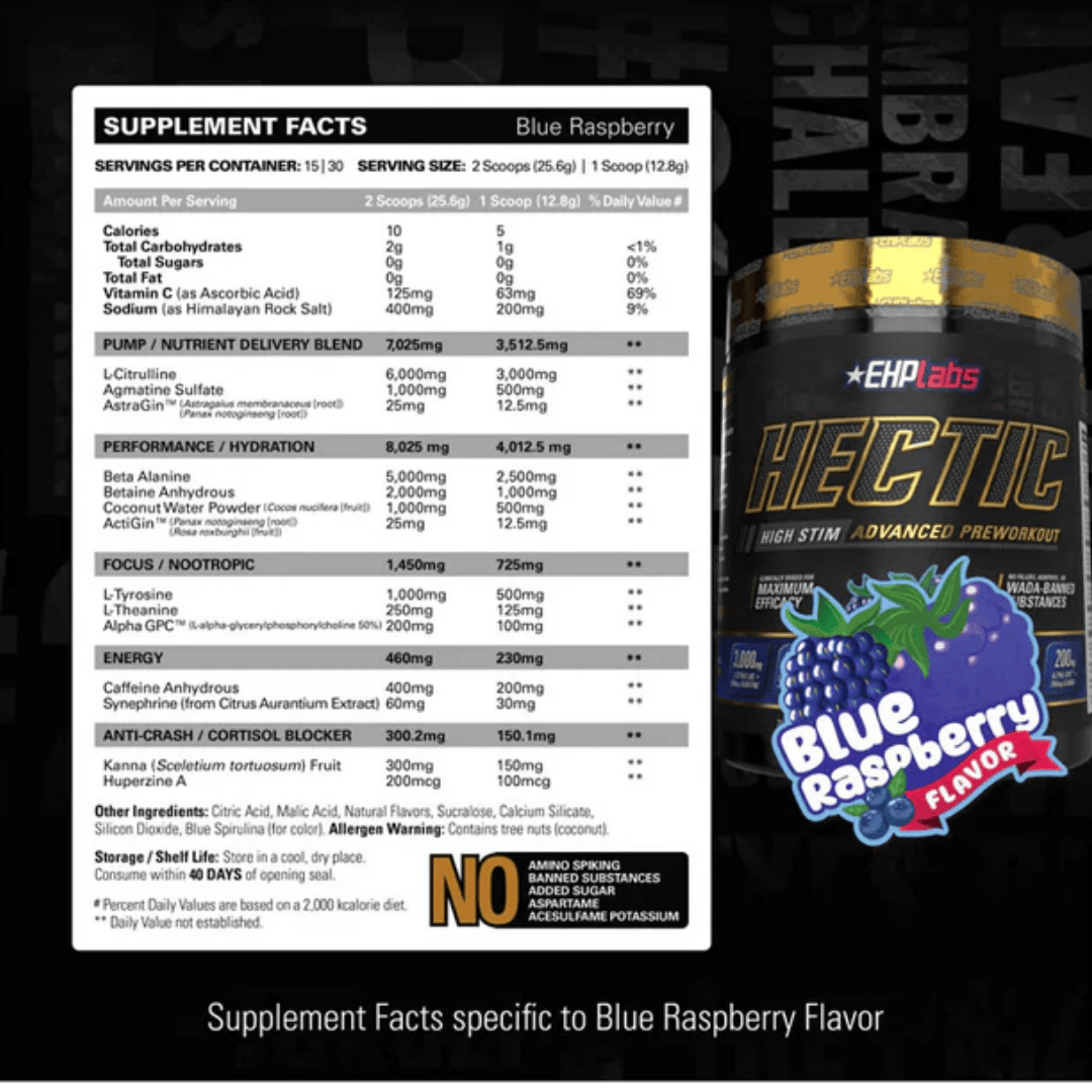 EHP Labs Hectic nutrition information panel nutrition panel