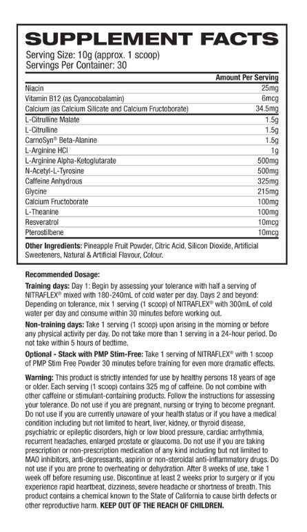 GAT Sport Nitraflex nutrition information panel nutrition panel