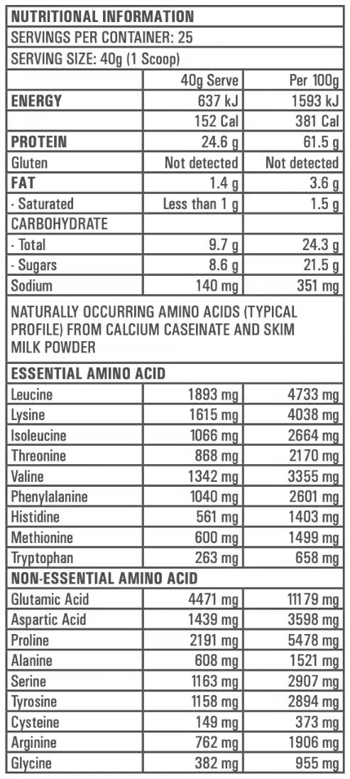 Gen-Tec Protein Custard nutrition information panel nutrition panel