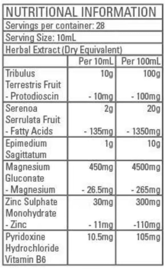 Gen-Tec Ultimate Male Fuel nutrition information panel nutrition panel