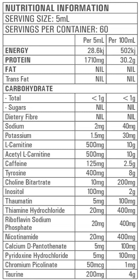 Gen-Tec Ultimate Thermo Fuel Liquid nutrition information panel nutrition panel