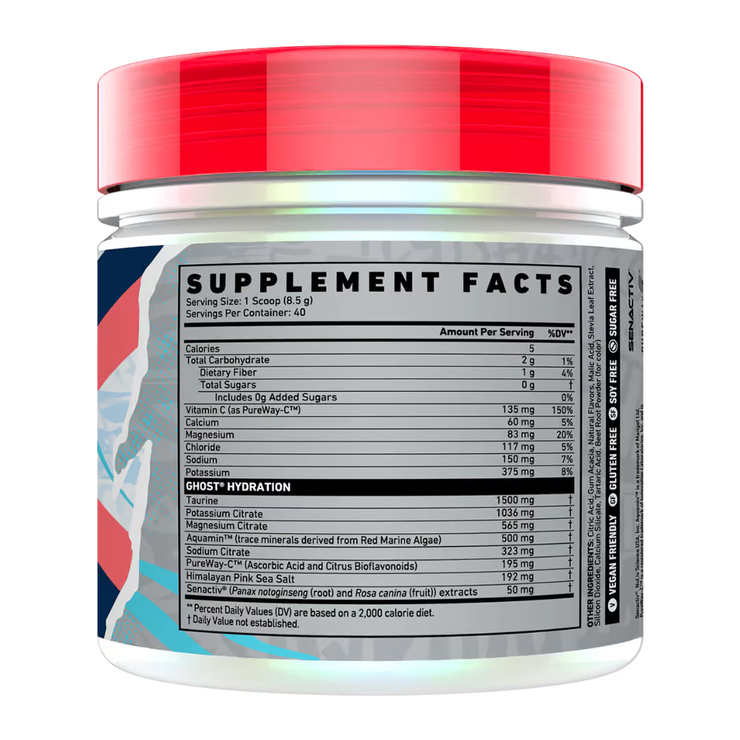 Ghost Hydration nutrition information panel nutrition panel