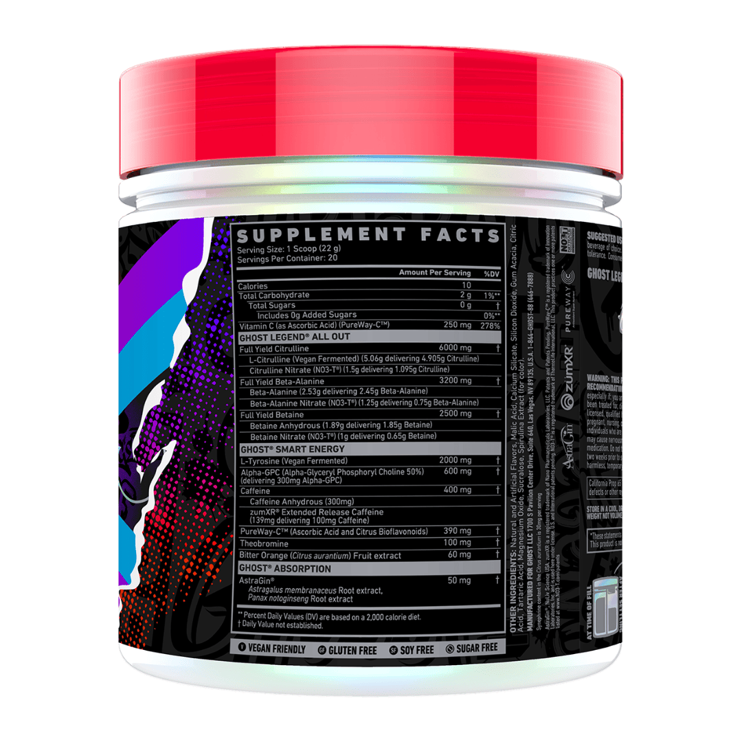 Ghost Legend All Out V2 nutrition information panel nutrition panel