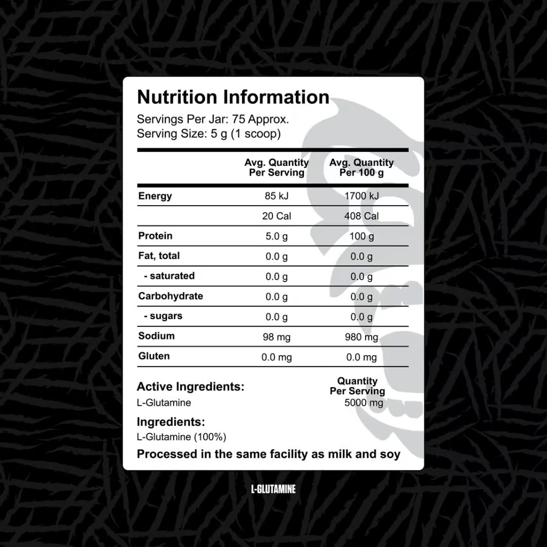 Gorilla X Labs L-Glutamine nutrition information panel nutrition panel