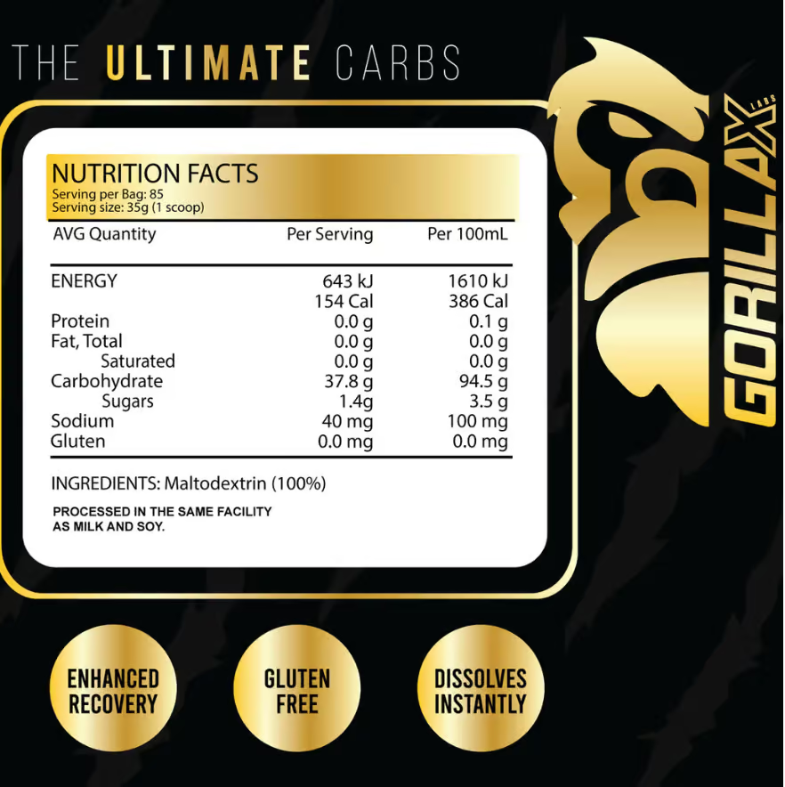 Gorilla X Labs The Ultimate Carbs nutrition information panel nutrition panel