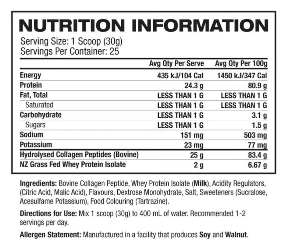 Inspired Protein Water nutrition information panel nutrition panel