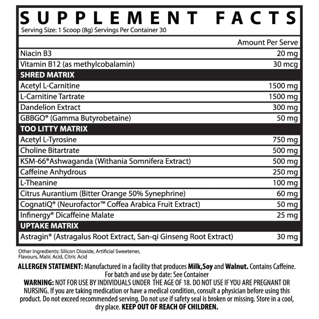 Inspired Shred nutrition information panel nutrition panel