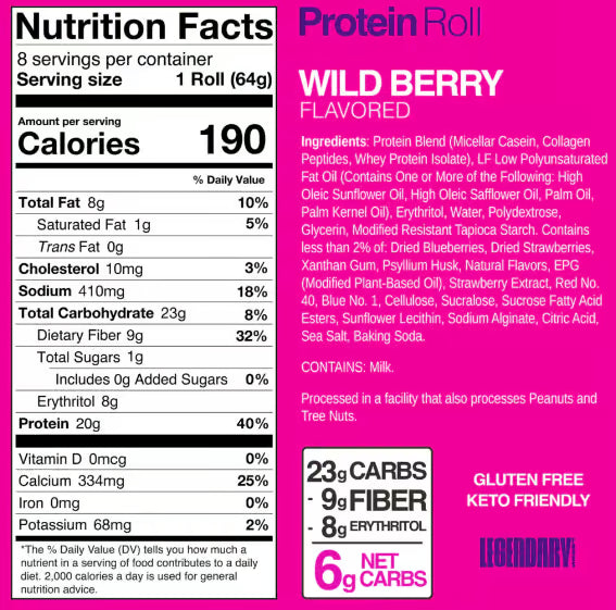 Legendary Foods Protein Sweet Roll nutrition information panel nutrition panel