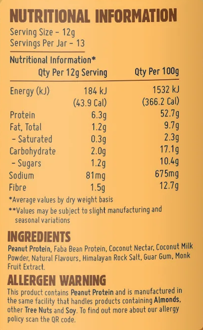 Macro Mike Powdered Peanut Butter V2 nutrition information panel nutrition panel