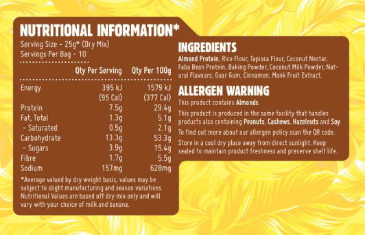 Macro Mike Original Protein Banana Bread Baking Mix nutrition information panel nutrition panel