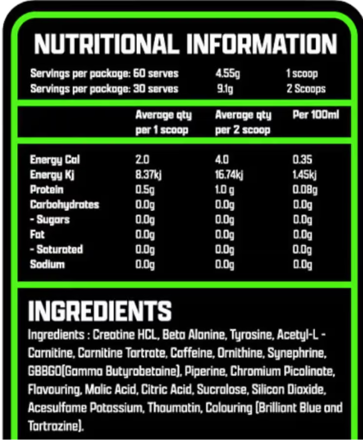 Mad Cuts nutrition information panel nutrition panel