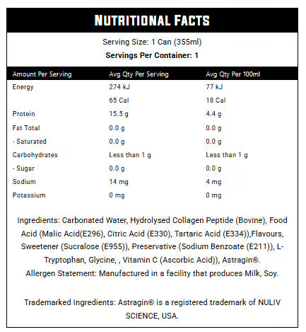 Nexus Super Protein Sparkling Water RTD nutrition information panel nutrition panel