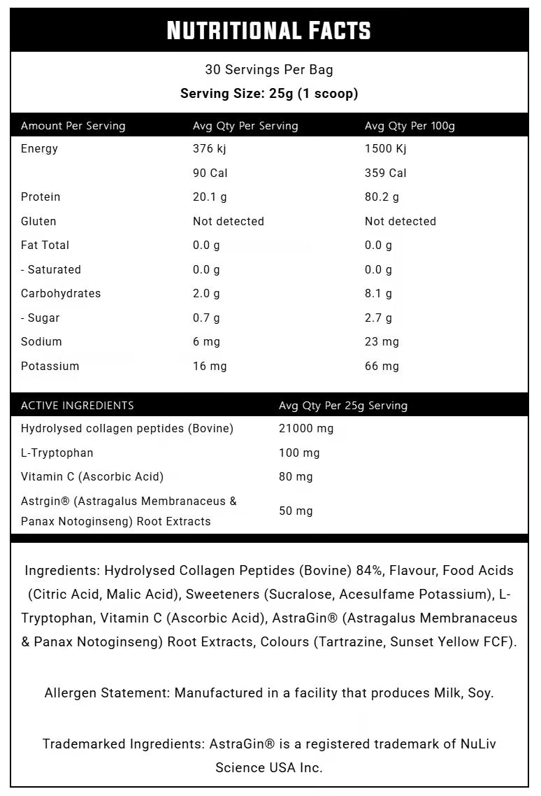 Nexus Super Protein nutrition information panel nutrition panel