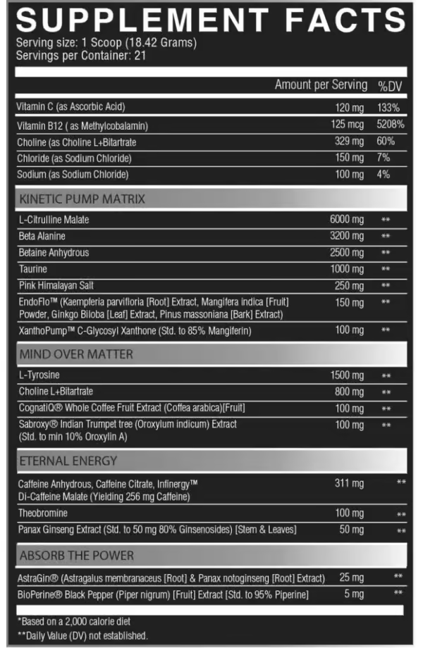 NutriFitt Krobaa Pre-Workout nutrition information panel nutrition panel