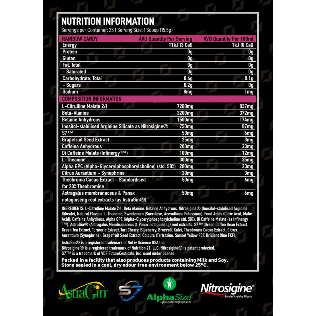 Onest HyperLoad nutrition information panel nutrition panel