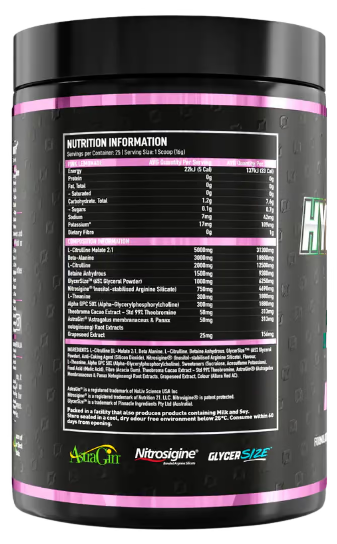 Onest Hyperpump nutrition information panel nutrition panel