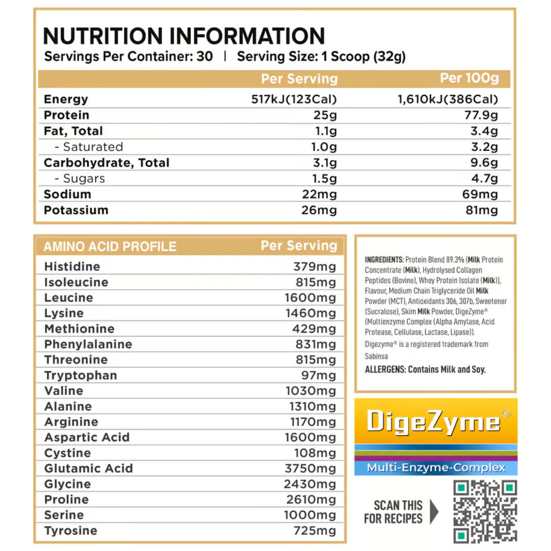 Onest Protein + Collagen nutrition information panel nutrition panel