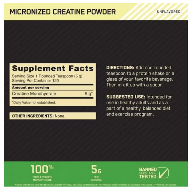Optimum Nutrition Micronized Creatine nutrition information panel nutrition panel